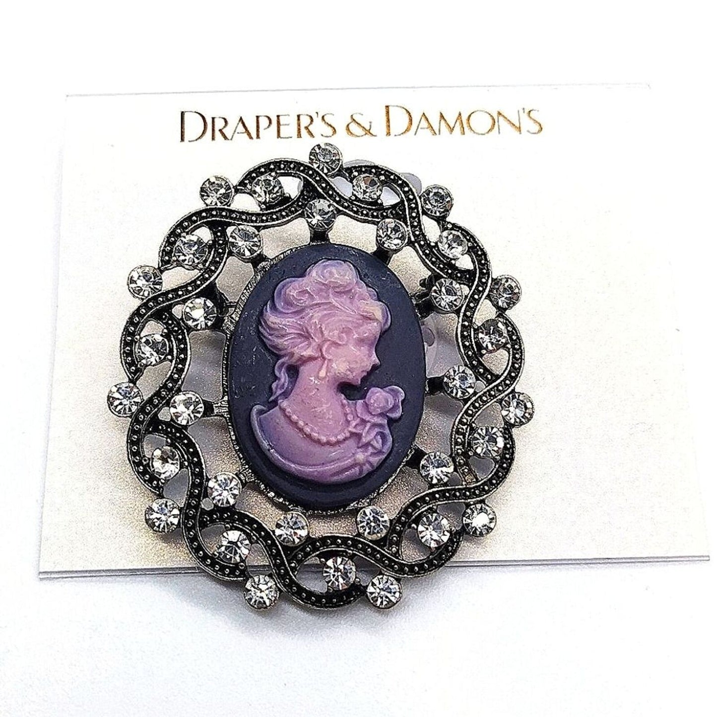 DRAPER'S AND DAMON'S Rare Vintage Cameo Cubic Zirconia CZ Pin Brooch