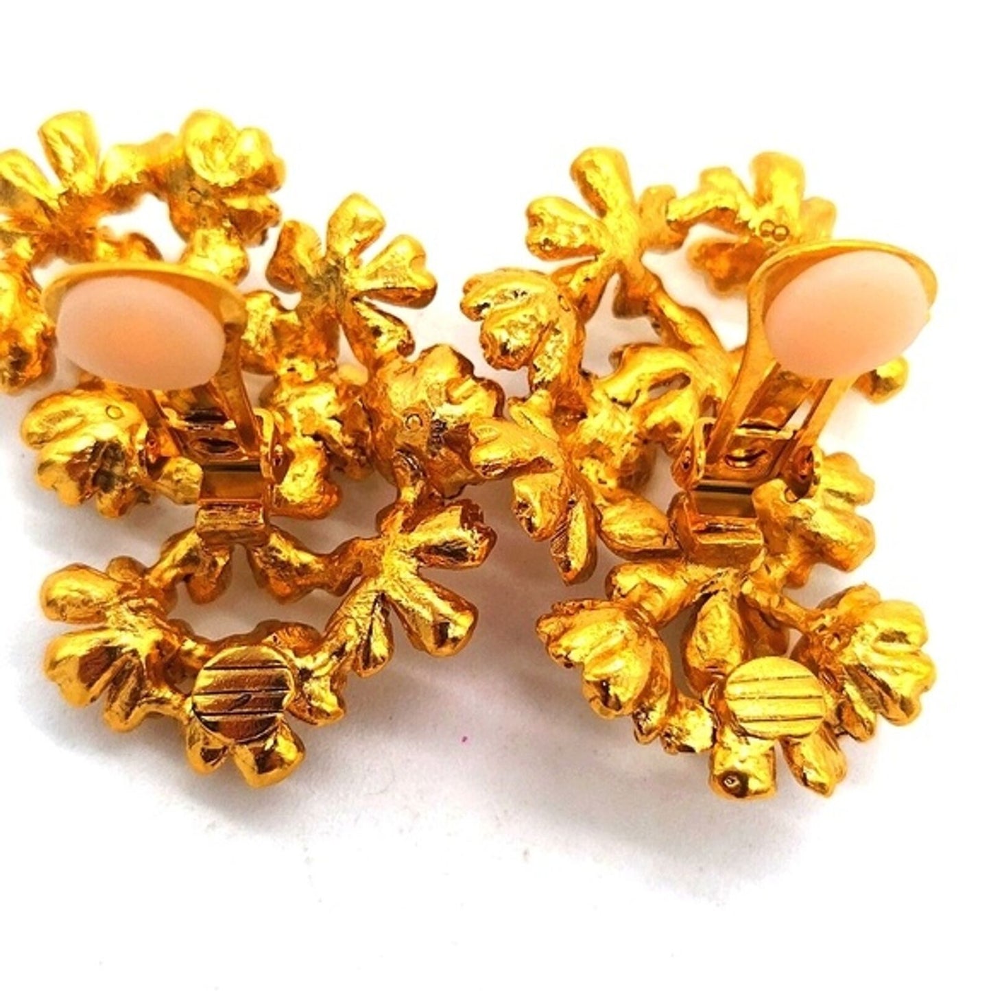 18K Gold plated Oscar De La Renta Flower Floral Drop Dangle Clip on Earrings