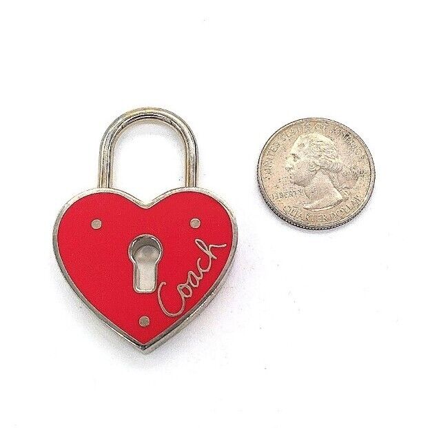 Rare COACH Red Enamel Heart Lock Love Keychain Purse Fob Charm #92118