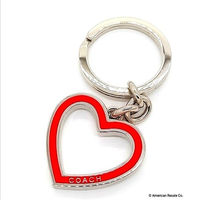 Rare COACH Vintage Red Enamel Heart Keychain FOB Purse Charm-#7382