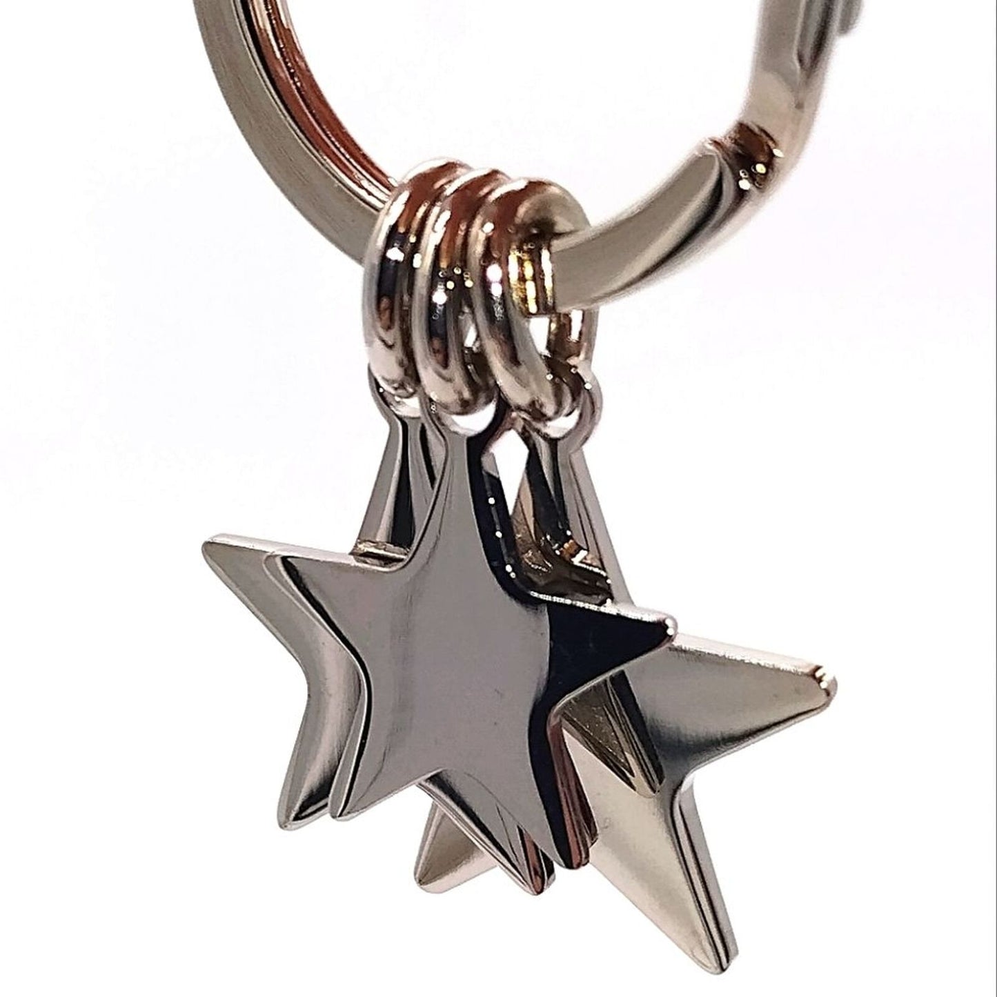 COACH Vintage Triple Star Key Fob Silver Keychain Purse Charm-Rare