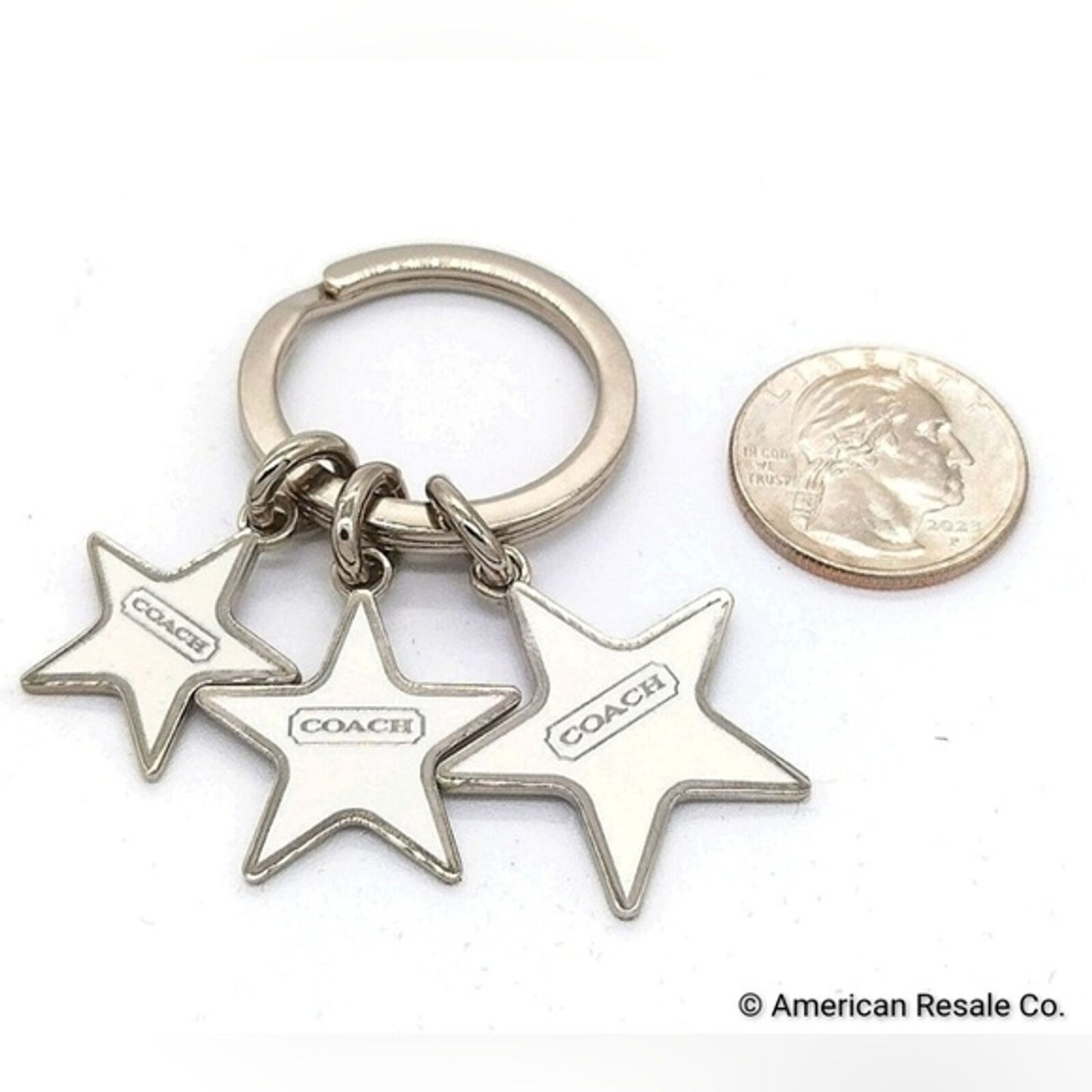 Vintage COACH White Triple Star Keychain Multi Fob Purse Charm-Rare