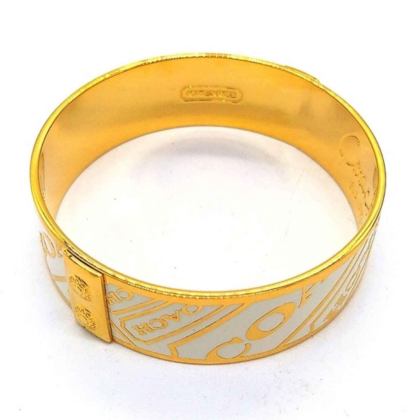 3/4" COACH Vintage Gold Plated White Enamel Logo Bangle Bracelet-Authentic/Rare