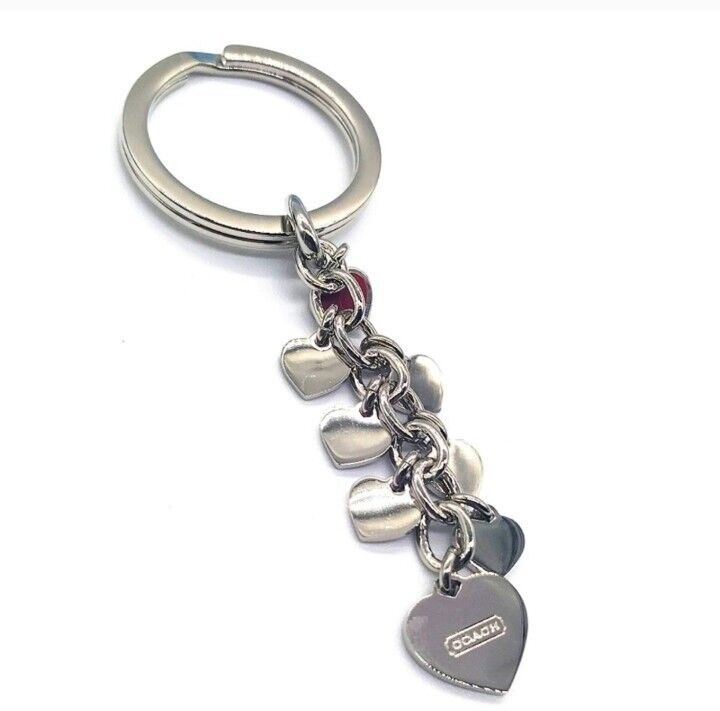 Rare COACH Enamel Cascading Red Heart Multi Keychain Fob Purse Charm Style 1602