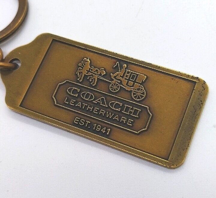 Rare Large COACH Brass Horse and Carriage Keychain Fob Yellow Gold tag Charm