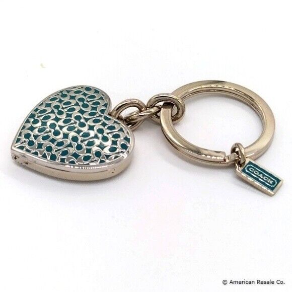 Rare Large COACH Sky Blue Locket Heart Keychain Key Fob Charm