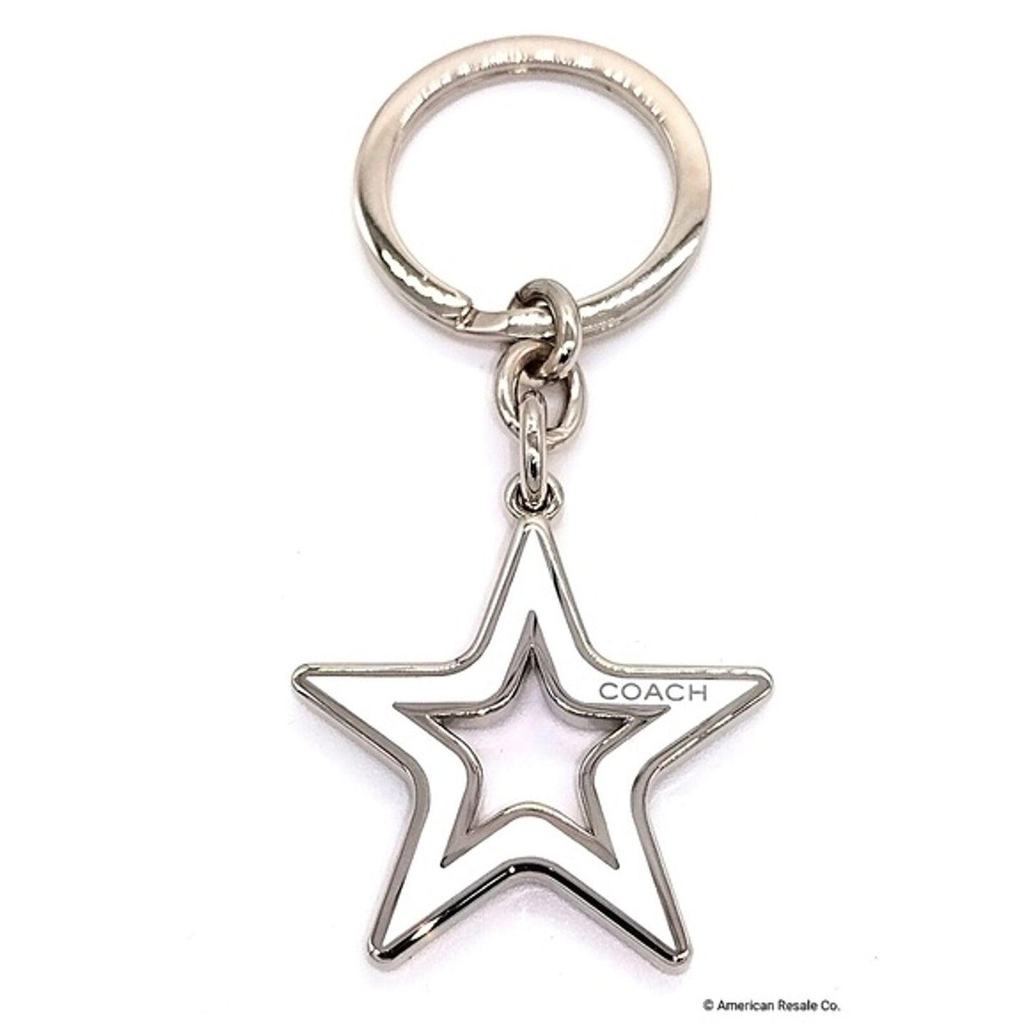 Rare COACH White Star Enamel Signature Fob Keychain Purse Charm Accessory #7358
