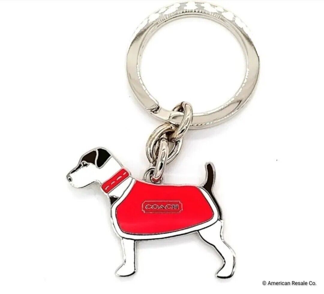 NIB-COACH Red Enamel Jack Russell Terrier w Coat Keychain Purse Charm #7321