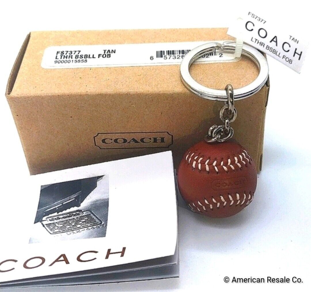 Rare COACH Baseball Keychain Fob Charm-Real Leather-New in Box/Booklet #FS7377