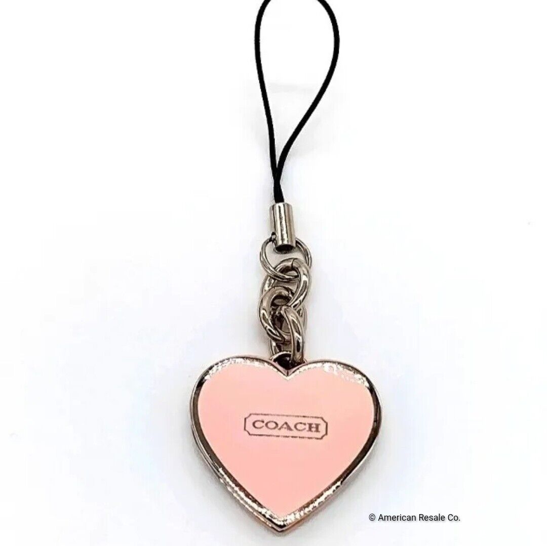 READ! Rare COACH Pink Enamel Signature Heart Locket Keychain Lanyard-Purse Charm