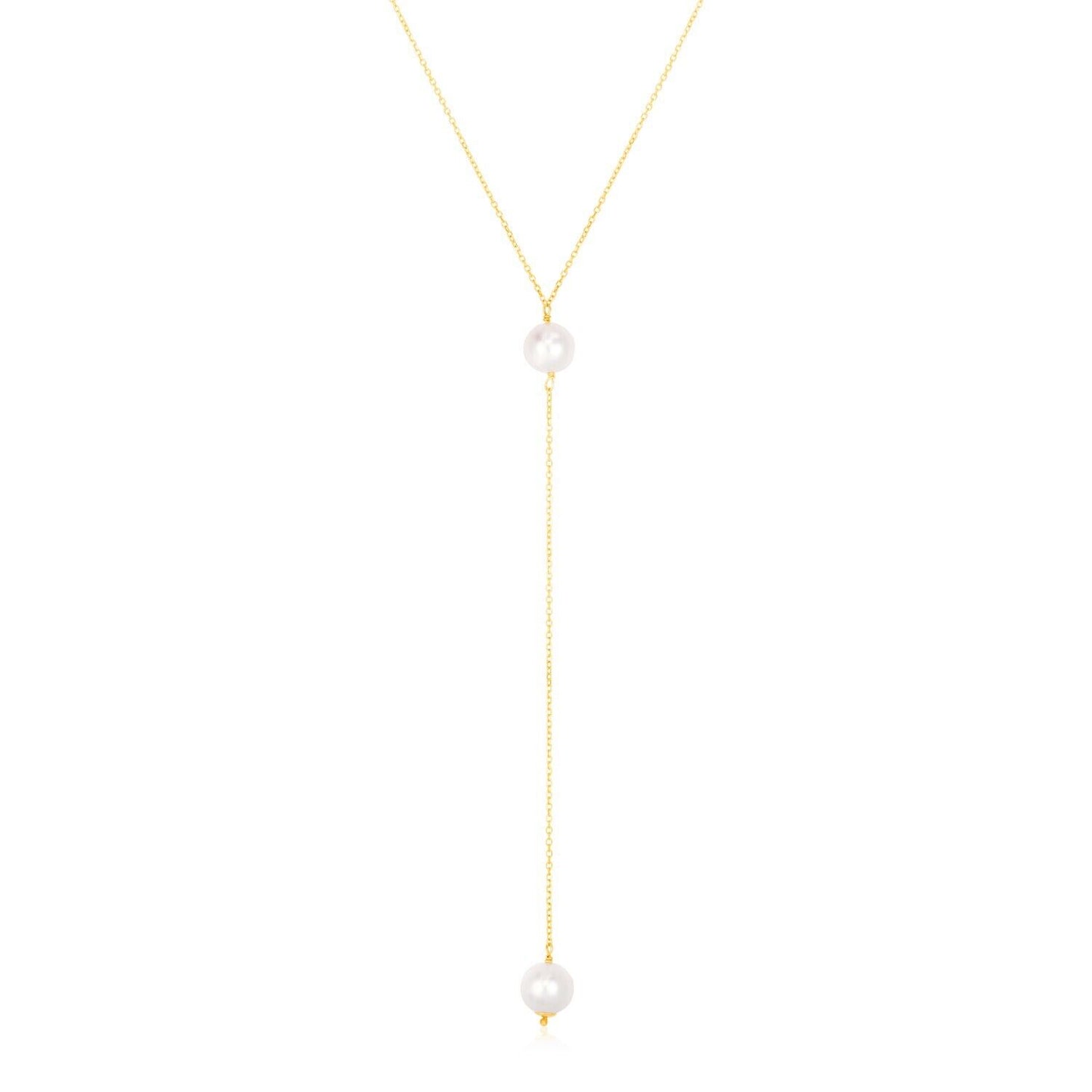 14k Yellow Gold Lariat Necklace with Pearls