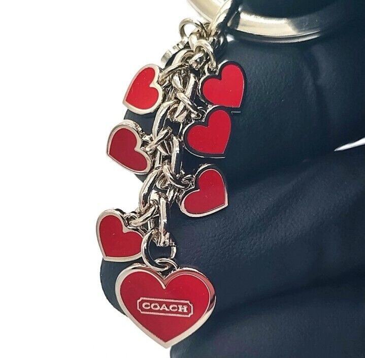 Rare COACH Enamel Cascading Red Heart Multi Keychain Fob Purse Charm Style 1602