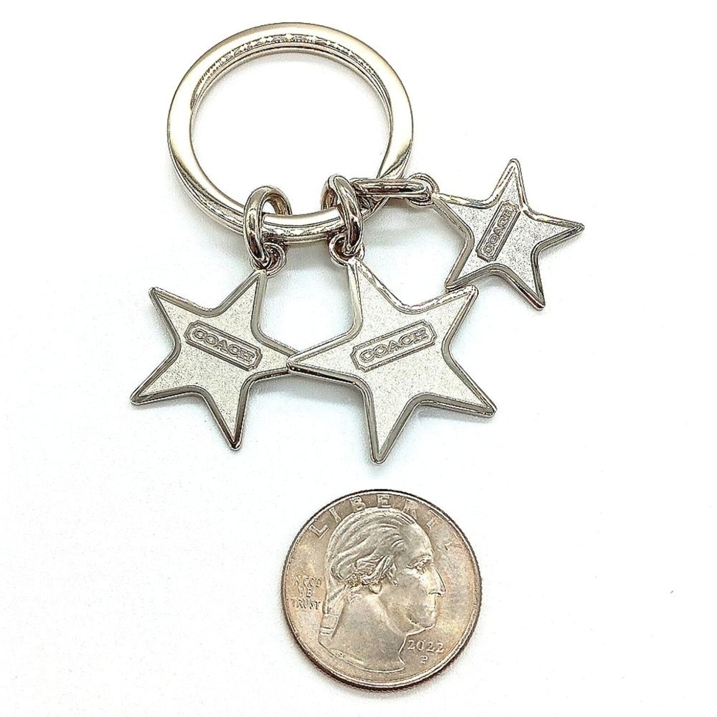 COACH Vintage Triple Star Key Fob Silver Keychain Purse Charm-Rare