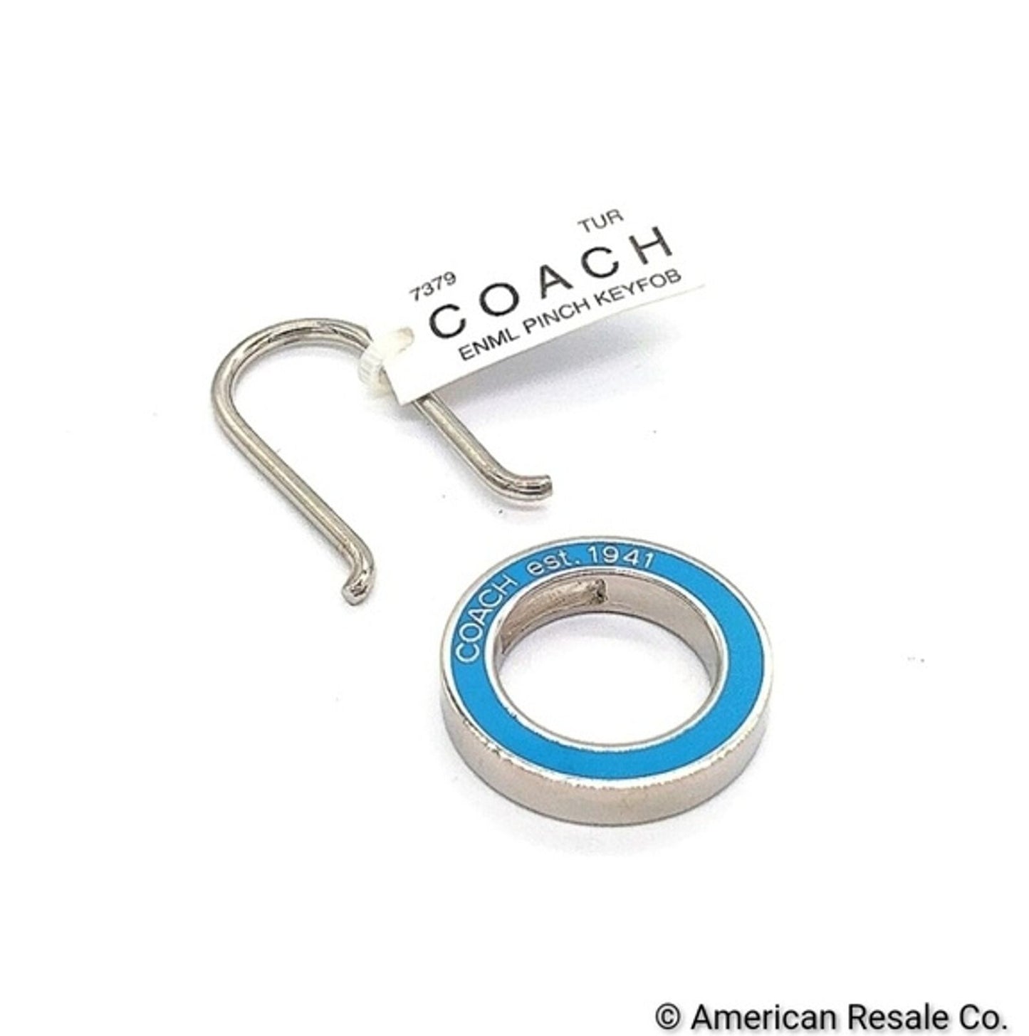 NWT COACH Vintage Sky Blue Enamel Pinch Lock Locket Keychain FOB purse charm