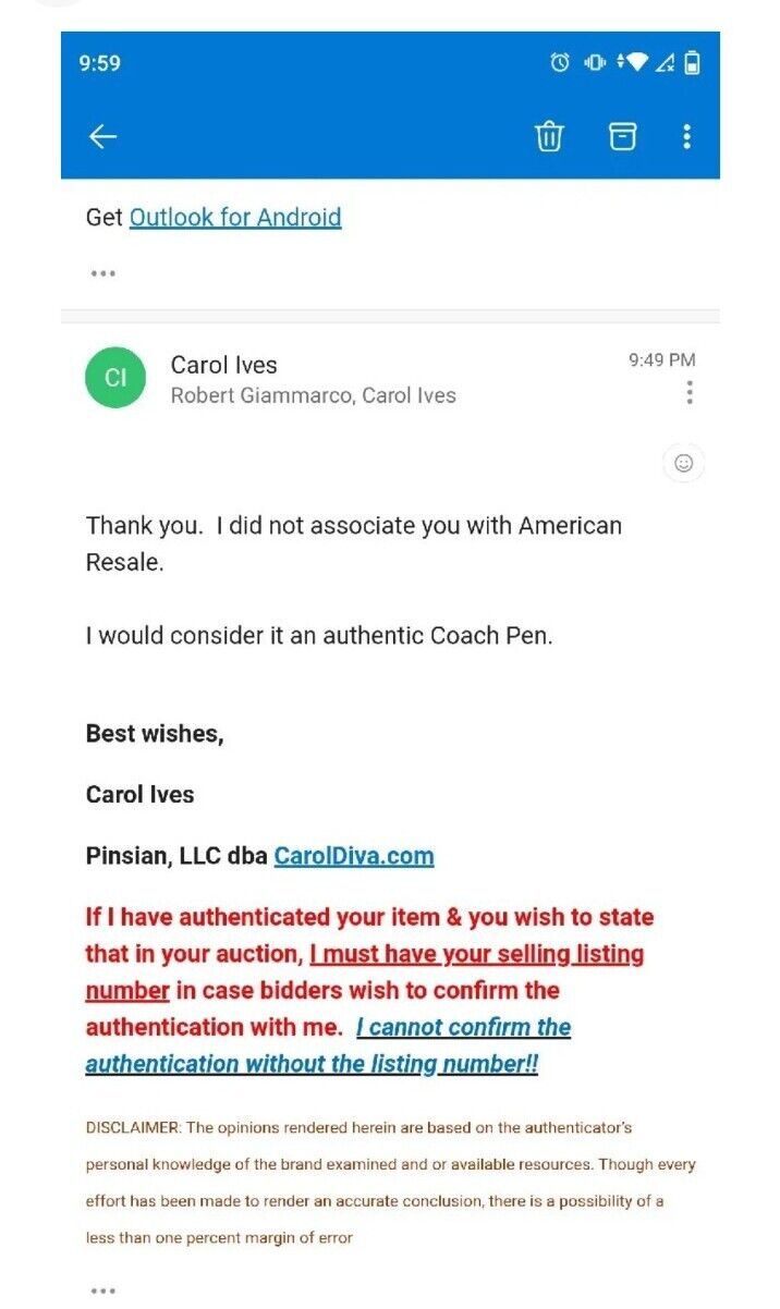 COACH Vintage White and Gold 4" Wallet Pen-EXTREMELY RARE! Authentic.