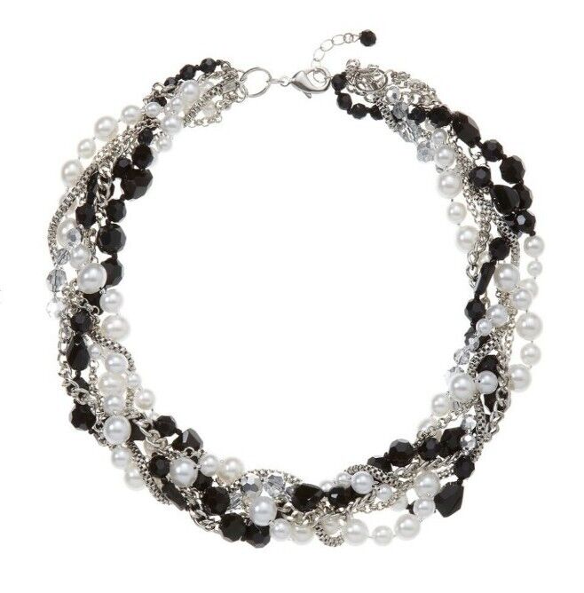 White House Black Market Black/White Faux Pearl Torsade Necklace 570103383