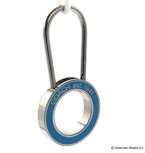 Vintage COACH Blue Pinch Lock Locket Keychain Fob Purse Charm #7379-Rare