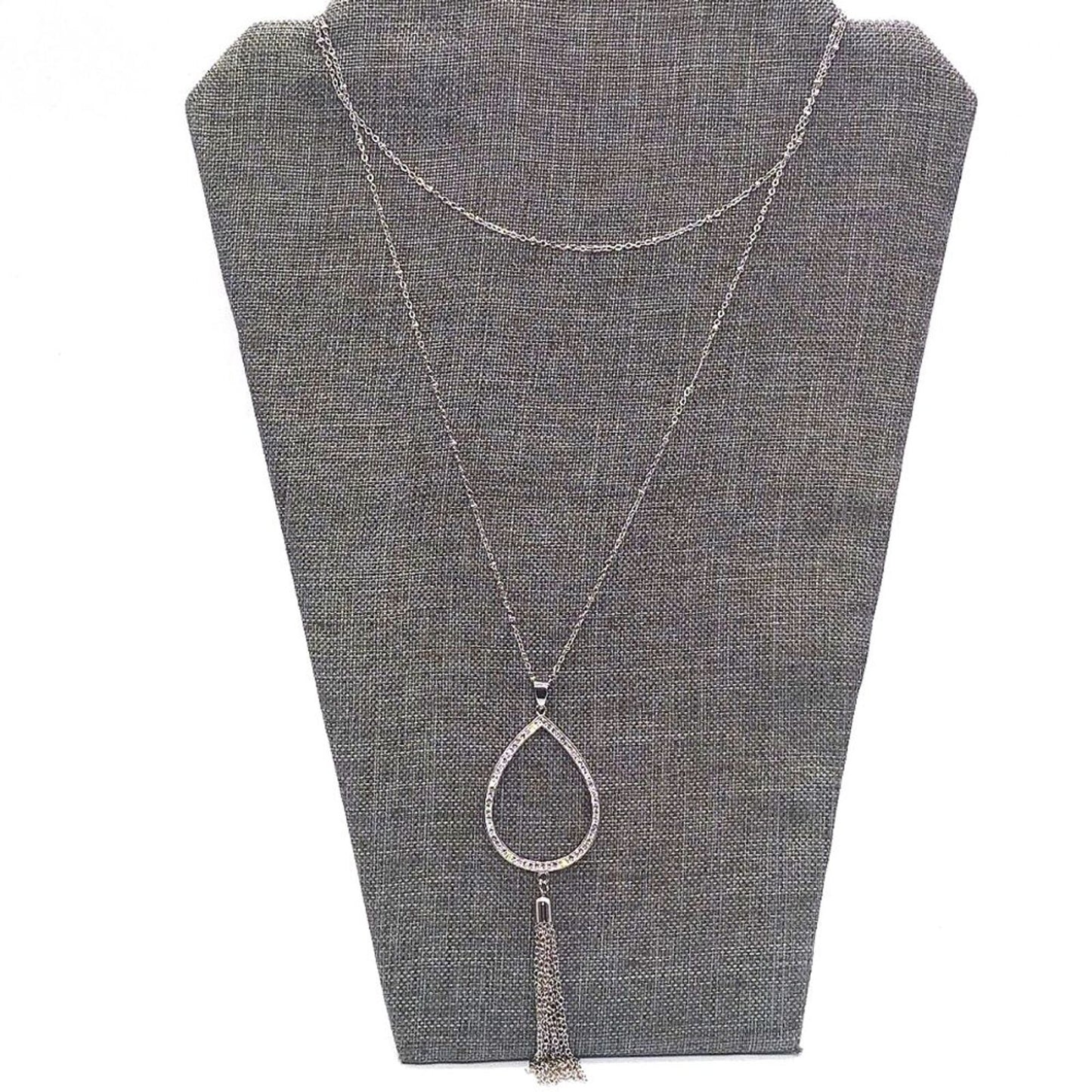 Teardrop Tassel Pendant Layered Station Necklace Made w/ Swarovski Crystals