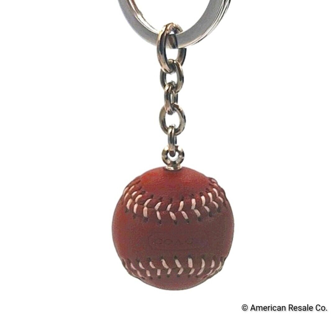 Rare COACH Baseball Keychain Fob Charm-Real Leather-New in Box/Booklet #FS7377