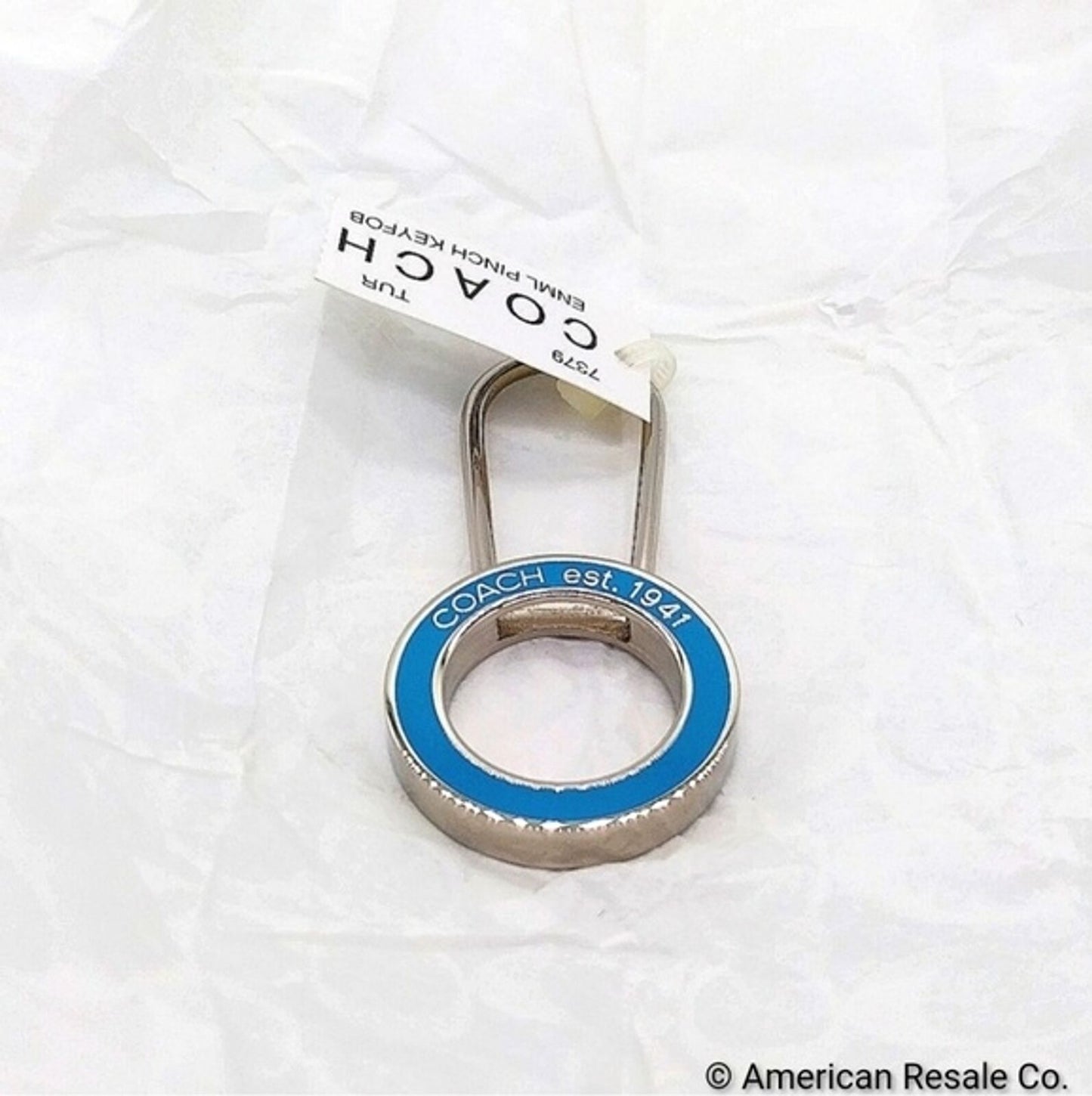 NWT COACH Vintage Sky Blue Enamel Pinch Lock Locket Keychain FOB purse charm