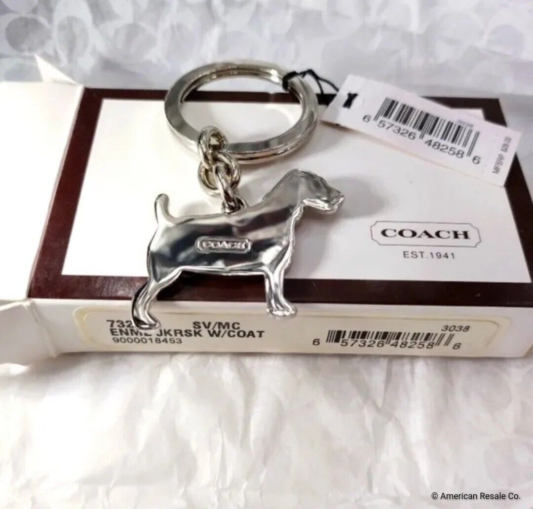 NIB-COACH Red Enamel Jack Russell Terrier w Coat Keychain Purse Charm #7321