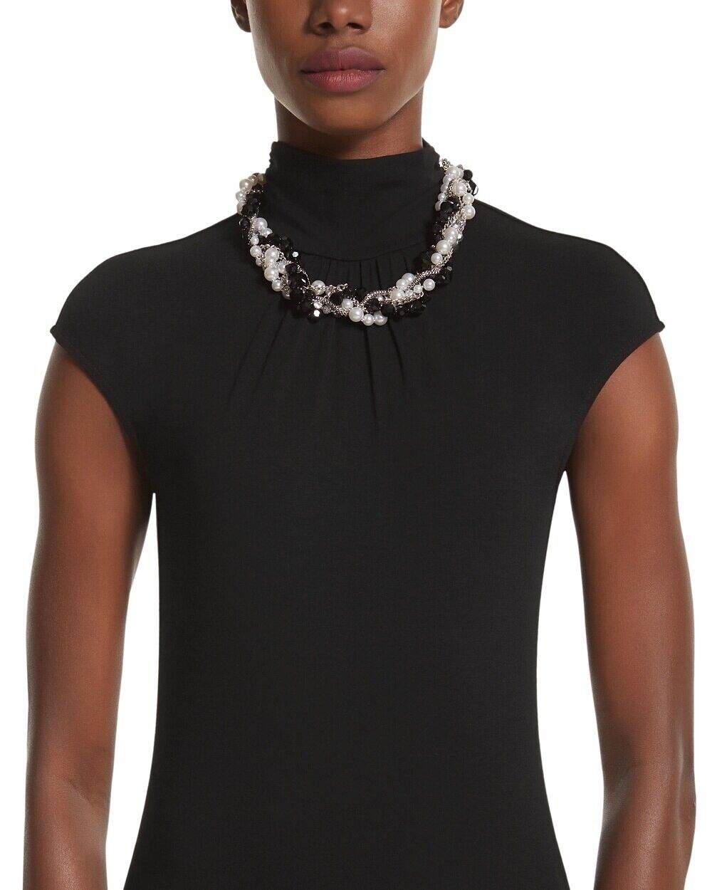 White House Black Market Black/White Faux Pearl Torsade Necklace 570103383