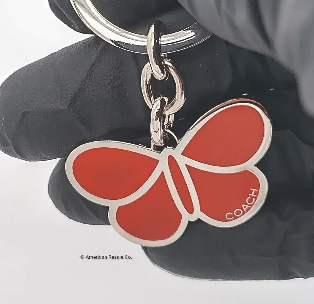 RARE COACH Vintage Burnt Orange Butterfly Keychain Fob Purse Charm #1600