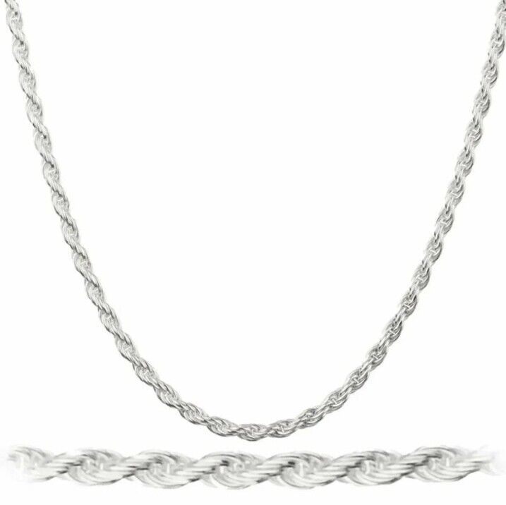 3MM Solid 925 Sterling Silver Italian DIAMOND CUT ROPE CHAIN Necklace ITALY