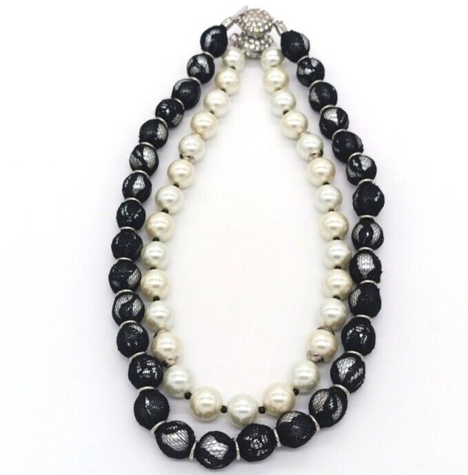 White House Black Market Faux Pearl Two Piece Necklace Set CZ $90 Retail