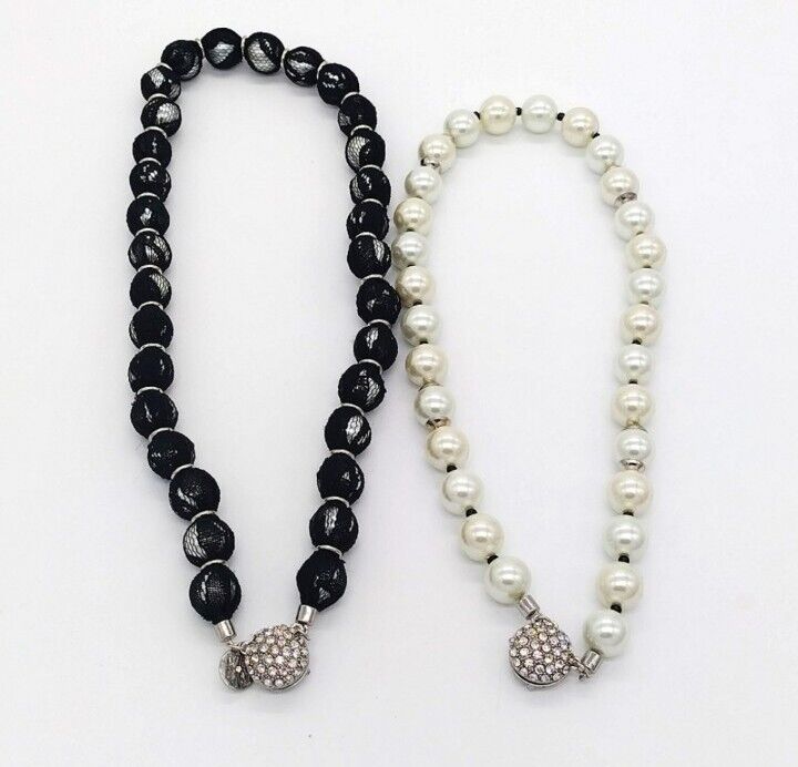 White House Black Market Faux Pearl Two Piece Necklace Set CZ $90 Retail