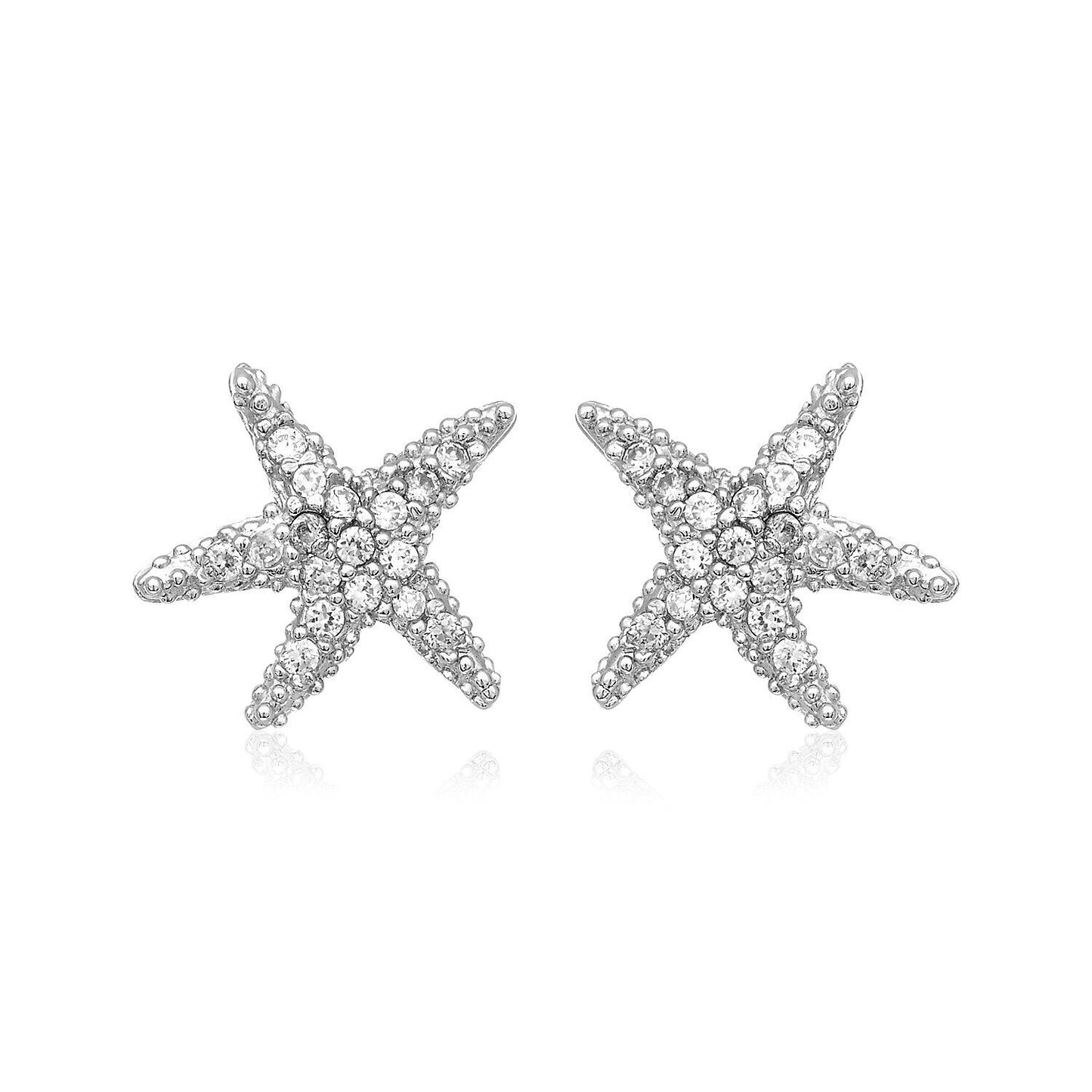 Sterling Silver Petite Starfish Earrings with Cubic Zirconias