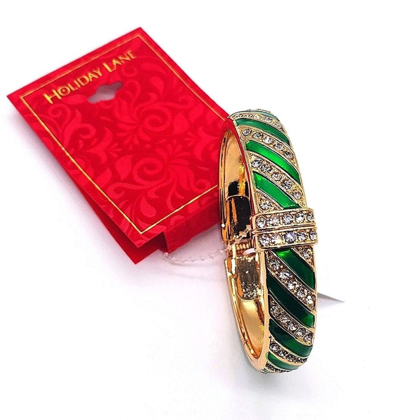 50% off! MACY'S Holiday Lane Pave Green Gold Cubic Zirconia CZ Bangle Bracelet
