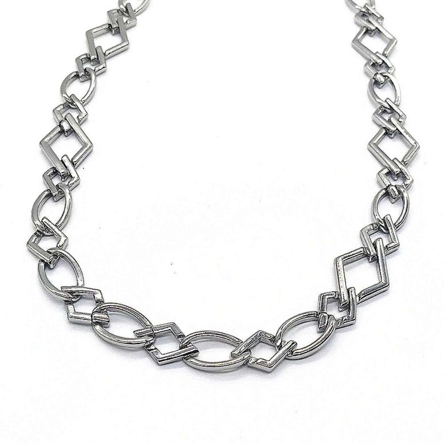 $48 CACHE 36" Silver Scalloped Link Chain Statement Necklace NWT