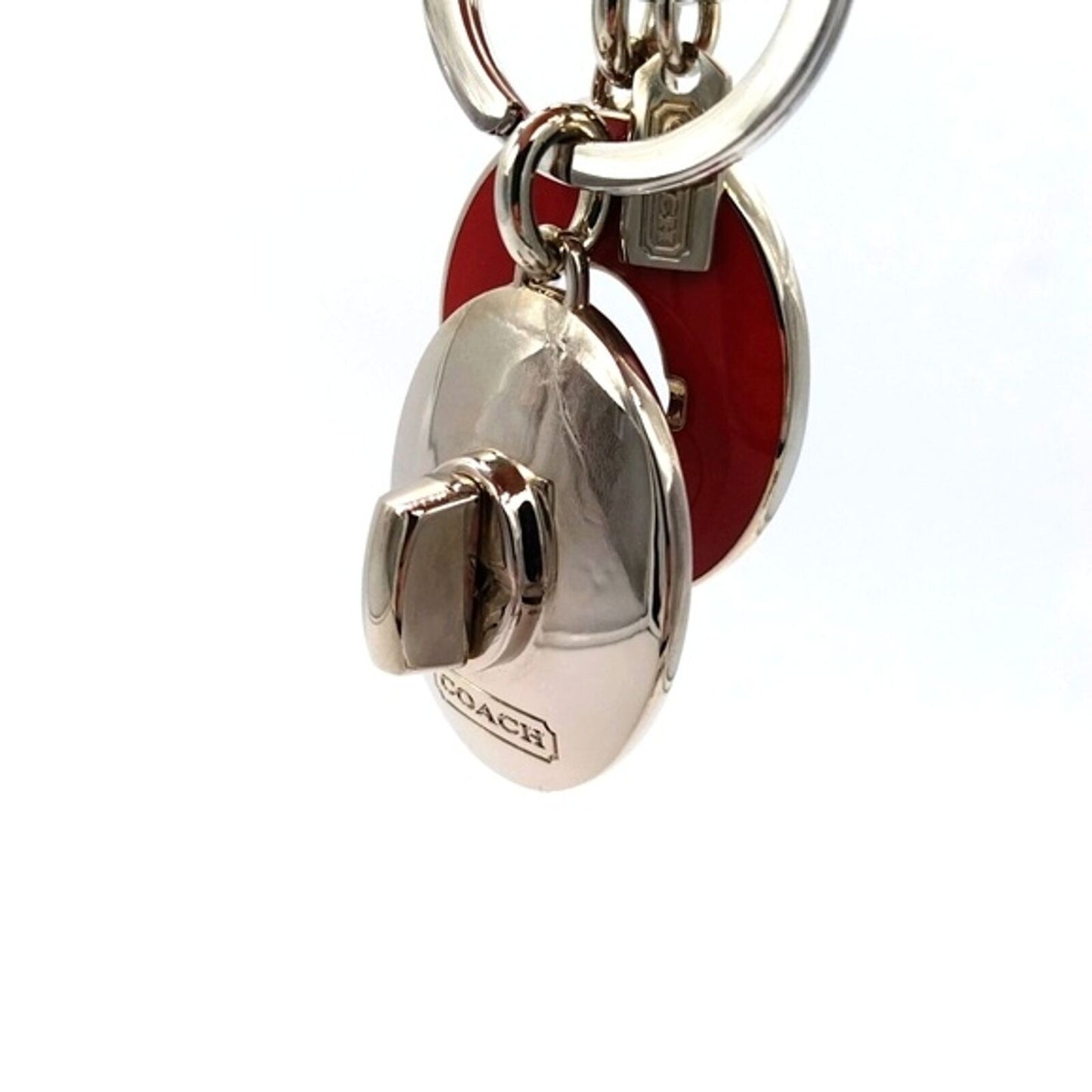 COACH Vintage Red Enamel Dual Keychain Fob Purse Charm Key Ring Key Fob-Rare!