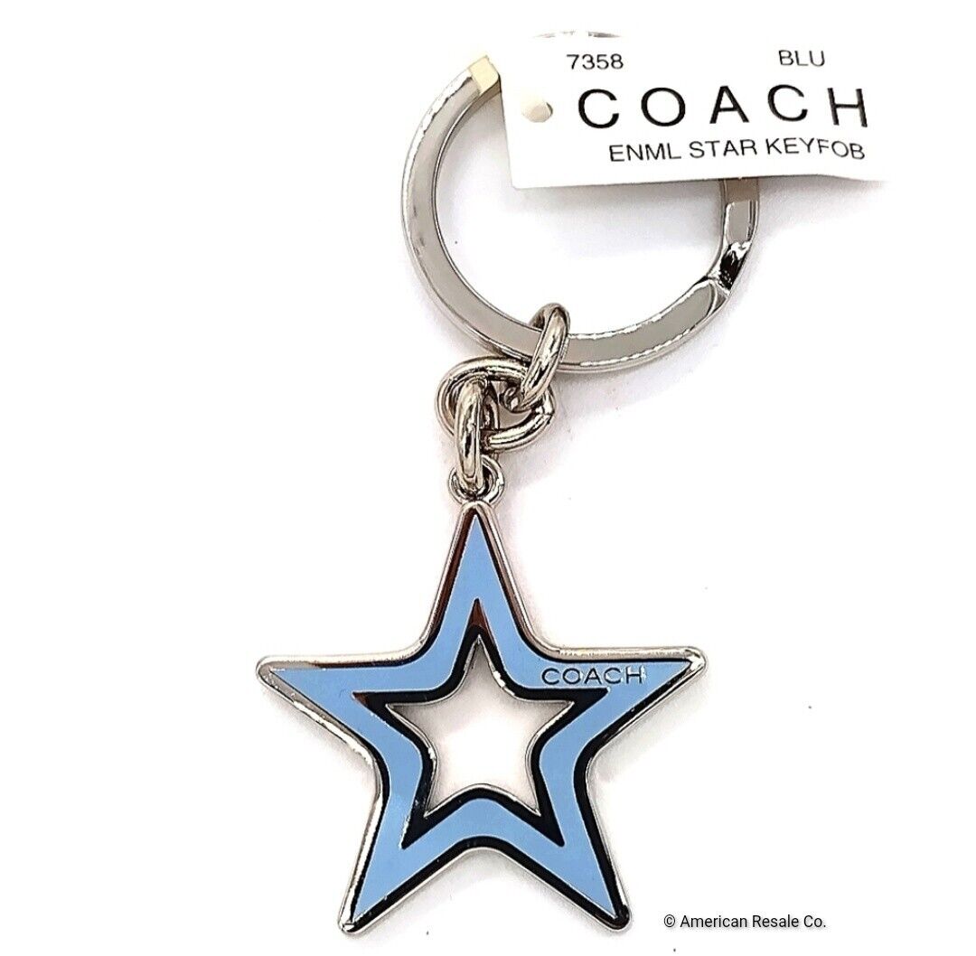 Rare NWT COACH Sky Blue Star Enamel Key Fob Charm Keychain #7358