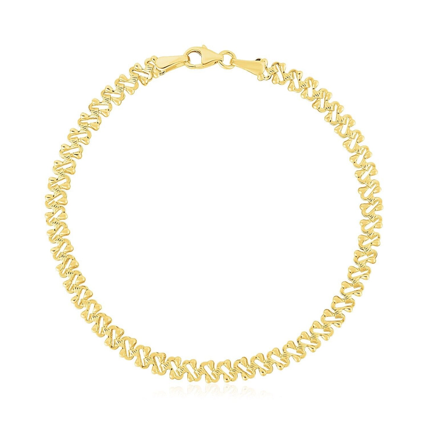 14k Yellow Gold High Polish Textured Fancy Chain Bracelet (4mm)