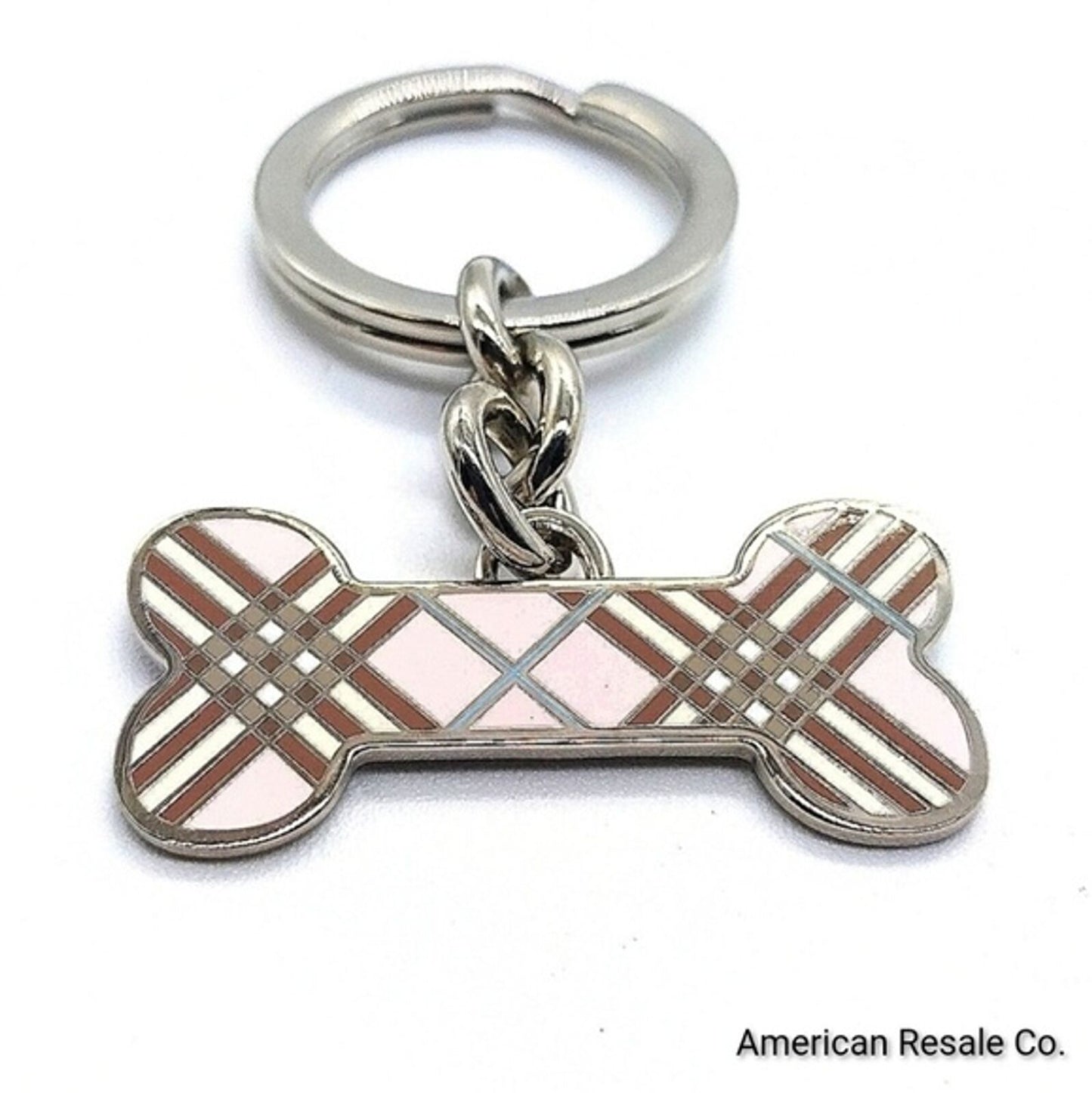 Vintage BURBERRY Nova Check Metal Dog Bone Keychain Purse Charm Key Fob