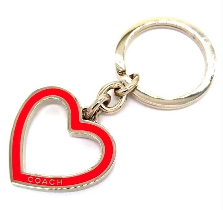 Rare COACH Vintage Red Enamel Heart Keychain FOB Purse Charm-#7382
