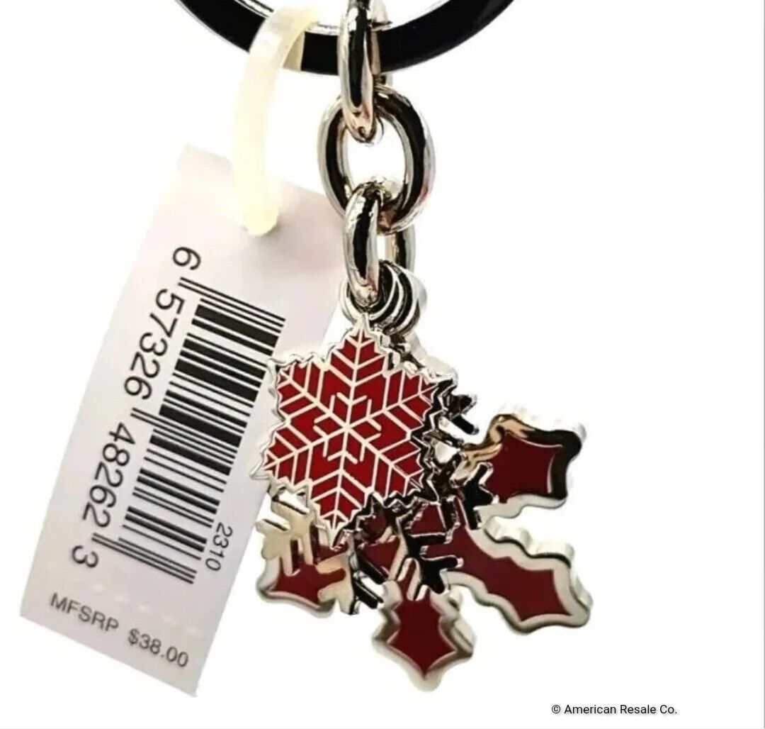 NWT COACH Red Enamel Multi Snowflake Keychain Fob Purse Charm-#7322-Rare