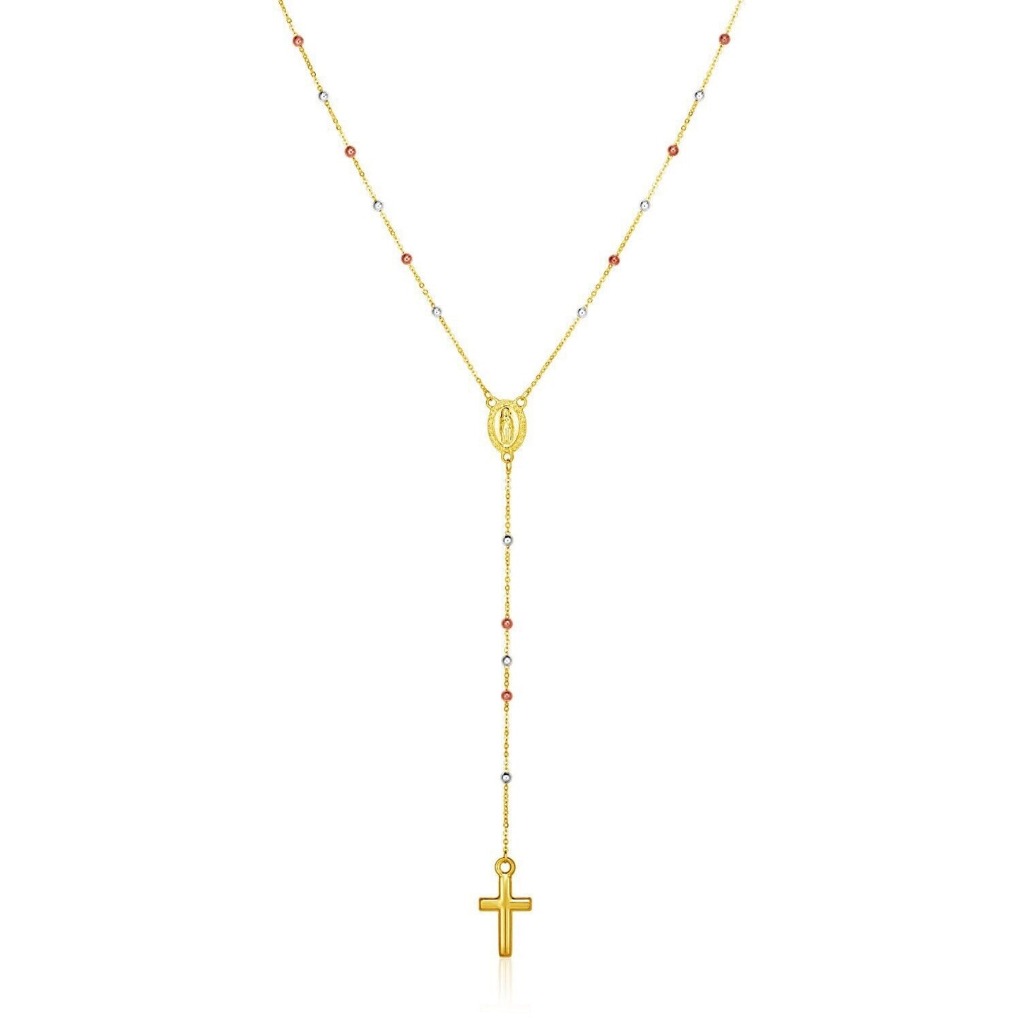14k Tri Color Gold Lariat Rosary Necklace