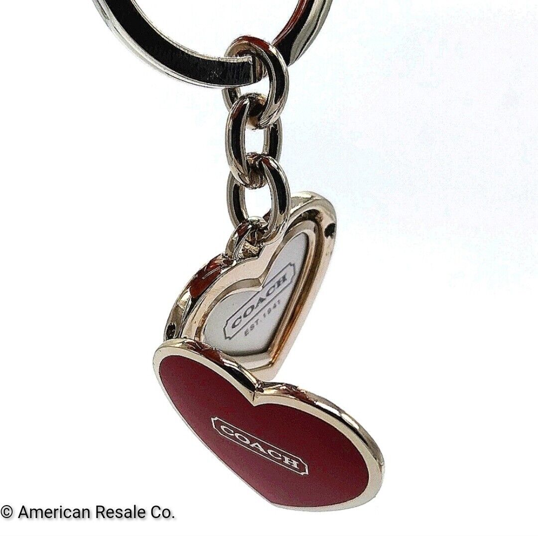 Rare Vintage COACH Signature Red Heart Locket Silver Purse Charm Keychain #1657