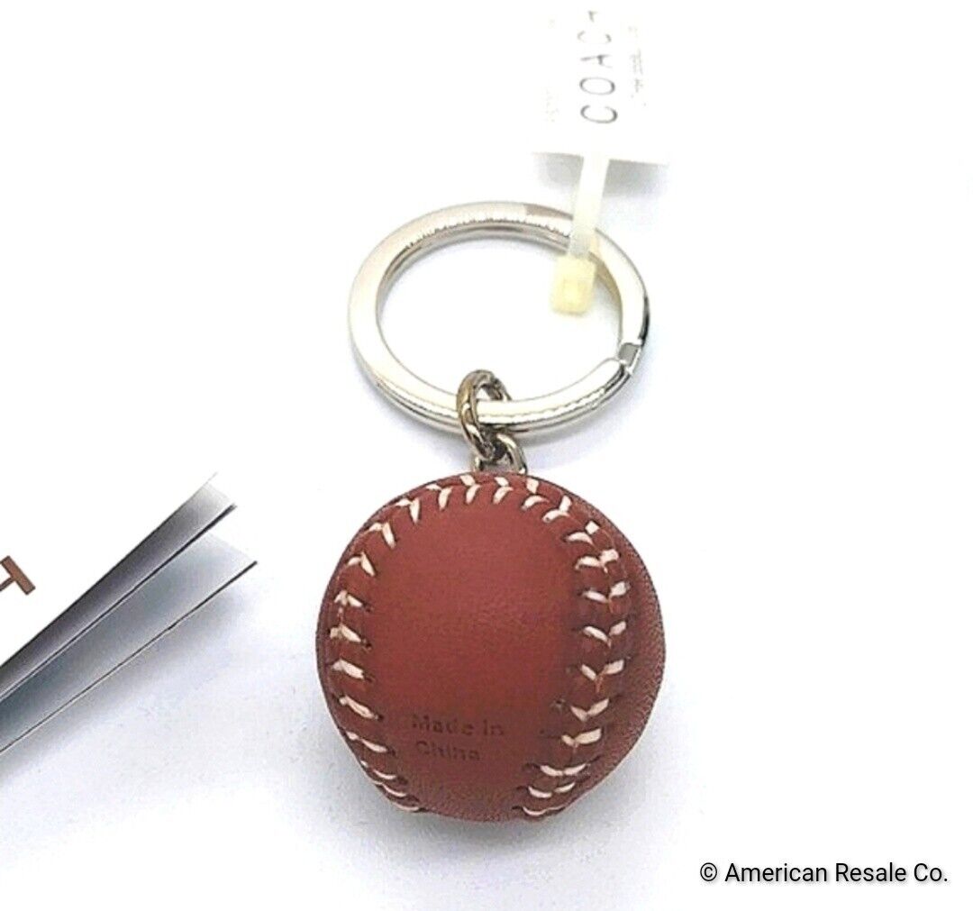 Rare COACH Baseball Keychain Fob Charm-Real Leather-New in Box/Booklet #FS7377