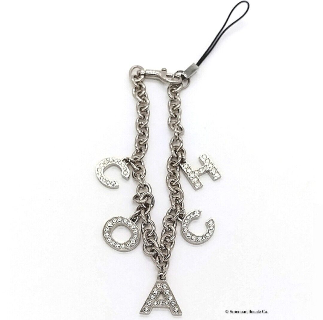 RARE COACH 8" Pave Swarovski Crystal Bracelet Lanyard Purse Charm Keychain Fob