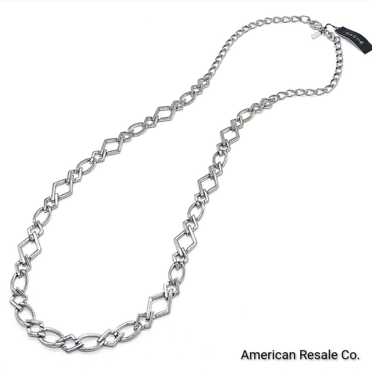 $48 CACHE 36" Silver Scalloped Link Chain Statement Necklace NWT