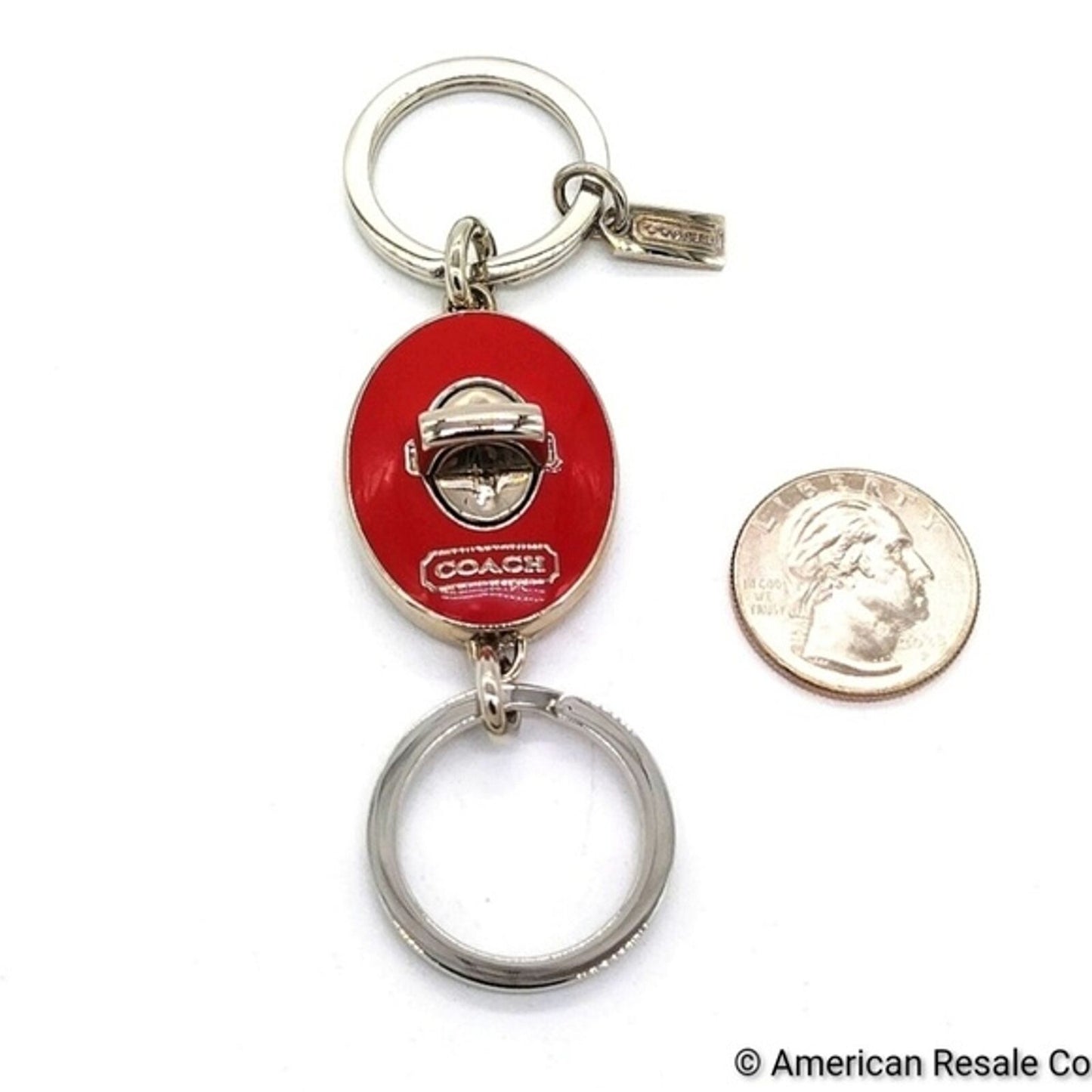 COACH Vintage Red Enamel Dual Keychain Fob Purse Charm Key Ring Key Fob-Rare!