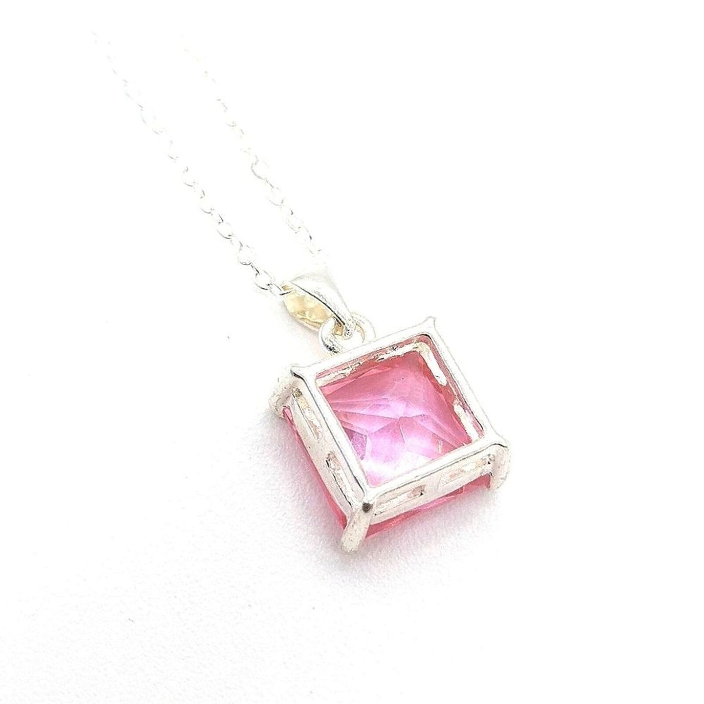 12MM Millennia Princess Cut Pink Cubic Zirconia Crystal 18" Pendant Necklace