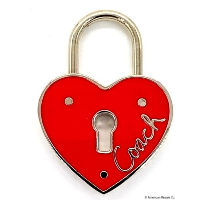 Rare COACH Red Enamel Heart Lock Love Keychain Purse Fob Charm #92118