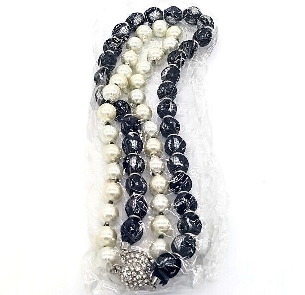 White House Black Market Faux Pearl Two Piece Necklace Set CZ $90 Retail