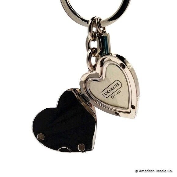 Rare Large COACH Sky Blue Locket Heart Keychain Key Fob Charm