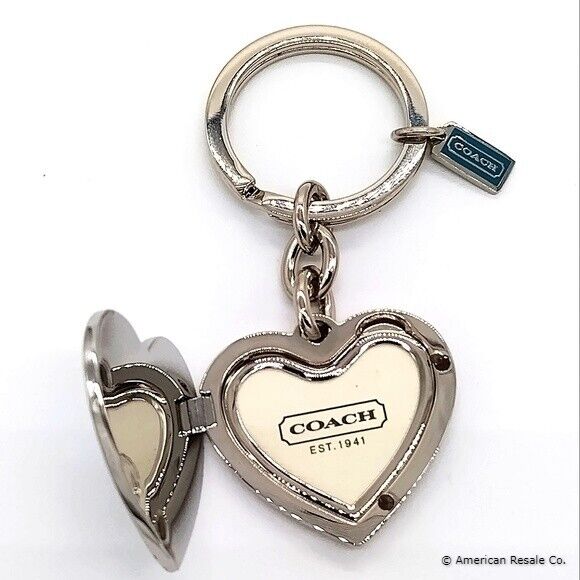 Rare Large COACH Sky Blue Locket Heart Keychain Key Fob Charm
